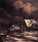 Jacob van Ruisdael Village at Winter at Moonlight oil on canvas